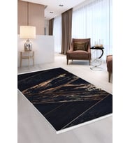 Dijidekor Halı Siyah Gold Cool Yıkanabilir Saçaklı Kesme İnce Yolluk Kilim Salon Halısı Modelleri