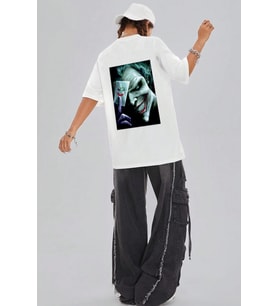Unisex Joker Baskılı Oversize Tshirt (Beyaz)