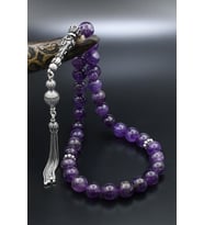 Doğal Ametist Taşlı Tesbih 925 Ayar Gümüş Püsküllü 10mm Küre Kesim 902568