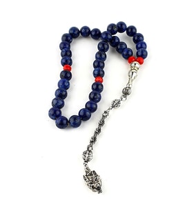 Lapis Lazuli Taşlı Çelik Püsküllü Tasarım Doğal Taş Tesbih