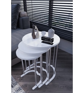 3' Lü Zigon Sehpa Gümüş Ayak Beyaz 18 mm Mdf