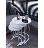 3' Lü Zigon Sehpa Gümüş Ayak Beyaz 18 mm Mdf