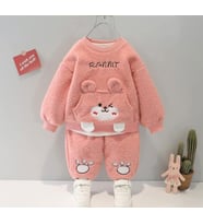 Kışlık Tatlı Peluş Alt Üst 2'li Takım Pembe