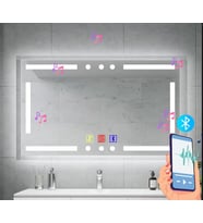 100x70(h) cm Bluetoothlu Buğu Çözücülü Dokunmatik Işıklı Kumlamalı Banyo Aynası