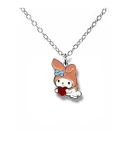 Kalp Tutan My Melody Figürlü Pembe Kolye – 60 cm Zincirli Sevimli Anime Takı (Gümüş)