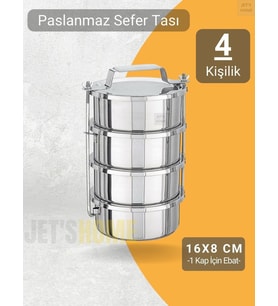 4’lü Sefer Tası 16x8 cm Yemek Taşıma Kabı Paslanmaz Çelik No:3 Kapasite 4 Kişilik