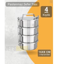 4’lü Sefer Tası 16x8 cm Yemek Taşıma Kabı Paslanmaz Çelik No:3 Kapasite 4 Kişilik