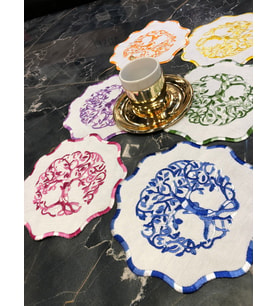 Multicolor 6'lı Kokteyl Kahve Sunum Peçetesi Nakış İşlemeli Gardenya Sunumluk (Çok Renkli)