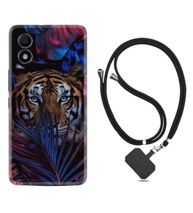 TCL 303 Kılıf Resimli Boyun Askılı İpli Desenli Silikon Flowers Tiger 1319