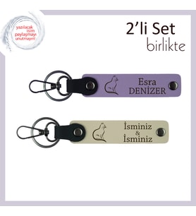 Minik Pati Detayıyla Kalbe Dokunan, Kedili, Kişisel Yazılı Anahtarlık, Mor Menekşe-Sütlü Kahve