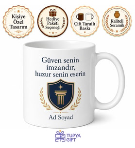 Sigortacıya Hediye Güven Temalı Özel Tasarım Baskılı Porselen Kupa Bardak