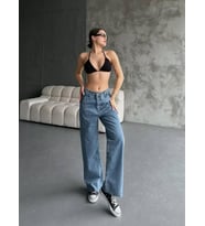 Palazzo Jeans Pantalon - Mavi