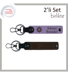 Sevgilinize Deniz Esintili Kişisel Hediye, Gemi Temalı Anahtarlık Takımı, Mor Menekşe-Koyu Kahve