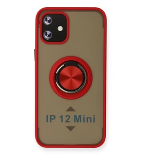Durukar® iPhone 12 Kılıf Montreal Yüzüklü Silikon Kapak - Kırmızı