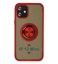 Durukar® iPhone 12 Kılıf Montreal Yüzüklü Silikon Kapak - Kırmızı