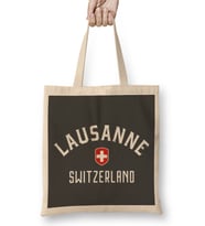 Lausanne With Switzerland Flag 03 Bez Çanta Uzun Saplı