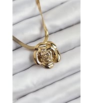 316L Çelik Gül Figürlü İtalyan Zincir Model Gold Renk Kadın Kolye 5886 - SSSSSS8760-2151