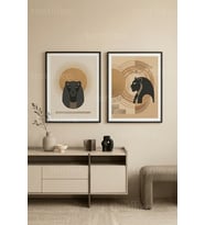 Modern Panter ve Geometrik Art Deco Esintili 2’li Ahşap Çerçeveli Tablo Seti