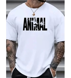 Erkek ANIMAL Baskılı Tişört Bisiklet YakaYazlık T-shirt - Beyaz