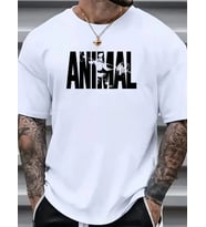 Erkek ANIMAL Baskılı Tişört Bisiklet YakaYazlık T-shirt - Beyaz