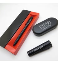 Clipper® Klasik Manyetolu Siyah Kişiye Özel Çakmak ve Kalem Seti Hediyelik Çakmak