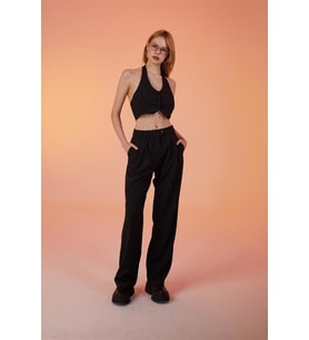 Striped Pantolon Siyah