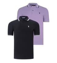 İKİLİ SET T8594 DEWBERRY ERKEK T-SHIRT-SİYAH-LİLA (Karışık)