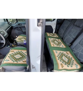 Reversible Oto Koltuk Kilim Seti • 3 Parça • Makine Dokuma • Akrilik & Polyester • Saçaklı (Yeşil)