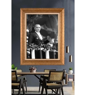 Altın Varaklı Çerçeveli Paspartulu Atatürk Tablo DC1265 (Gold)