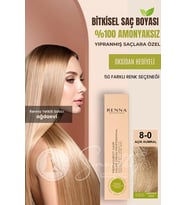 Renna AMONYAKSIZ Bitkisel Yıpranmış Saçlar İçin Saç Boyası 8-0 AÇIK KUMRAL 60ml