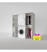 Kenzlife çamaşır-kurutma makinesi dolabı ve giysi dolabı cevheri sol byz 180*170*60  + tekli duvar rafı hediye (Beyaz)