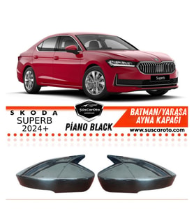 Skoda SuperB B9 Sinyalli 2024 Sonrası Batman Yarasa Ayna Kapağı Piano Black ABS Plastik Sağ Sol Takı