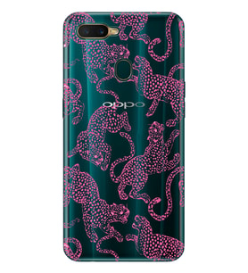 Oppo A5S/AX7/A12 Uyumlu Pembe Leopar Desenli Şeffaf Telefon Kılıfı