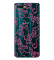 Oppo A5S/AX7/A12 Uyumlu Pembe Leopar Desenli Şeffaf Telefon Kılıfı