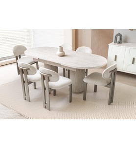 MİLANO AÇILIR MDF MASA+6 SANDALYE (Bej)