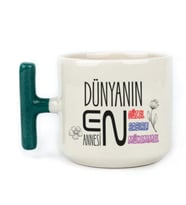 Dünyanın En Annesi Baskılı Yeşil Kulplu T Kupa