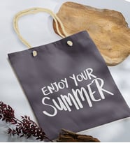 BK Gift Yaz Temalı Antrasit Halat Saplı Kumaş Plaj Çantası -6, Baskılı Omuz Çantası, Alışveriş Çantası, Arkadaşa Hediye, Sevgiliye Hediye