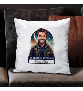 Kişiye Özel Hediye Karikatürlü En İyi Erkek Astronom Yastık