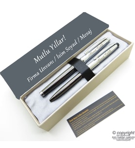 Scrikss İsme Özel Kalem Seti - Titanyum Krom Roller Kalem + Tükenmez Set (Karışık)