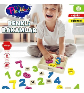 KUTUDA 26 PARÇA AHŞAP KASALI RENKLİ RAKAMLAR   