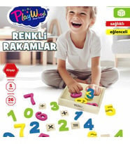 KUTUDA 26 PARÇA AHŞAP KASALI RENKLİ RAKAMLAR   