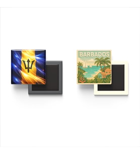 Buzdolap Magnetleri - Barbados Bayrağı ve Paper Cut Tema - 2'li Set Magneti
