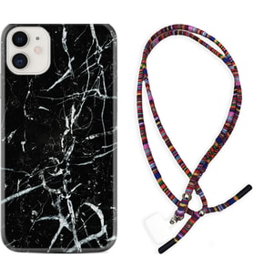 Apple iPhone 11 12 13 Mini Kılıf Boyun Asklı Rasta Silikon Black Marble 3 1382