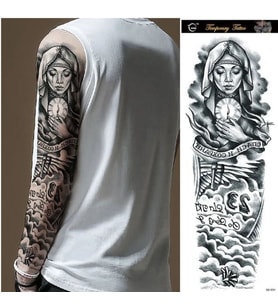 Kolu Kaplayan Büyük Boy Geçici Dövme - Ağlayan Rahibe ve Mum Figürlü Su Geçirmez Tattoo Sticker