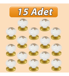 15 Adet Yasemin Kulp Beyaz Polimer Düğme Kulp Altın Tablalı Mobilya Mutfak Dolabı Çekmece Kulbu Kulpları