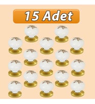 15 Adet Yasemin Kulp Beyaz Polimer Düğme Kulp Altın Tablalı Mobilya Mutfak Dolabı Çekmece Kulbu Kulpları