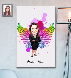 Kişiye Özel Melek Anne Karikatürlü Ahşap Tablo 30x47  Model-4