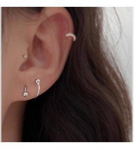 çelik toplu tek piercing kıkırdak küpe Gümüş-Tek Ebat