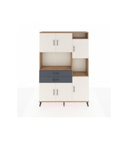 Arges Dolap 9 Raflı 2 Çekmeceli 6 Kapaklı 132x30x195 Çam-Aytaşı/Antrasit