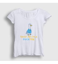 Presmono Kadın Beyaz Trust Me Ducktor Ördek Hediye Doktor T-Shirt 504651tt (Beyaz)
